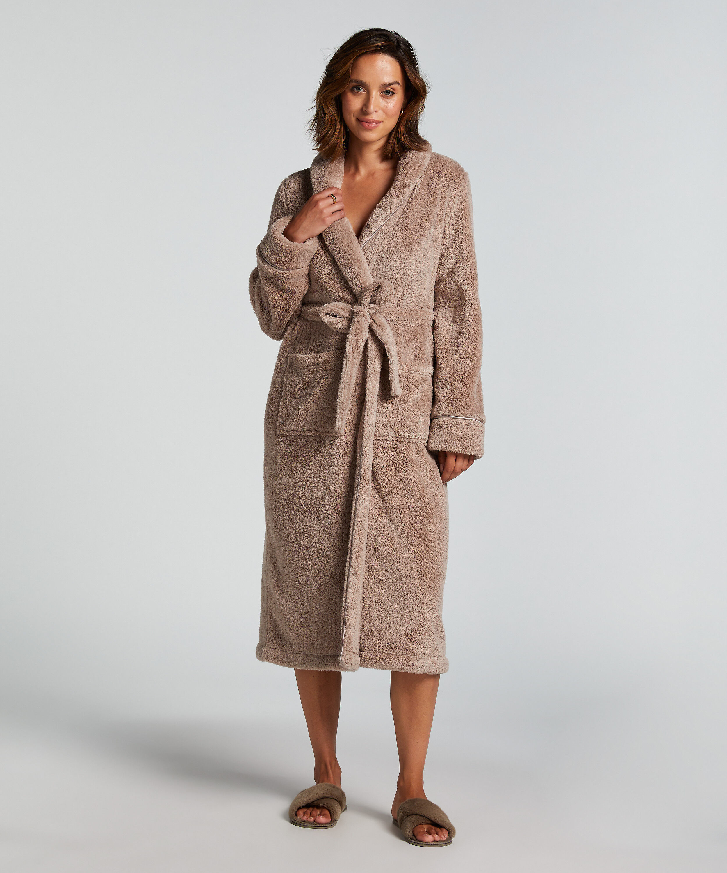 Fleece Bathrobe, Beige