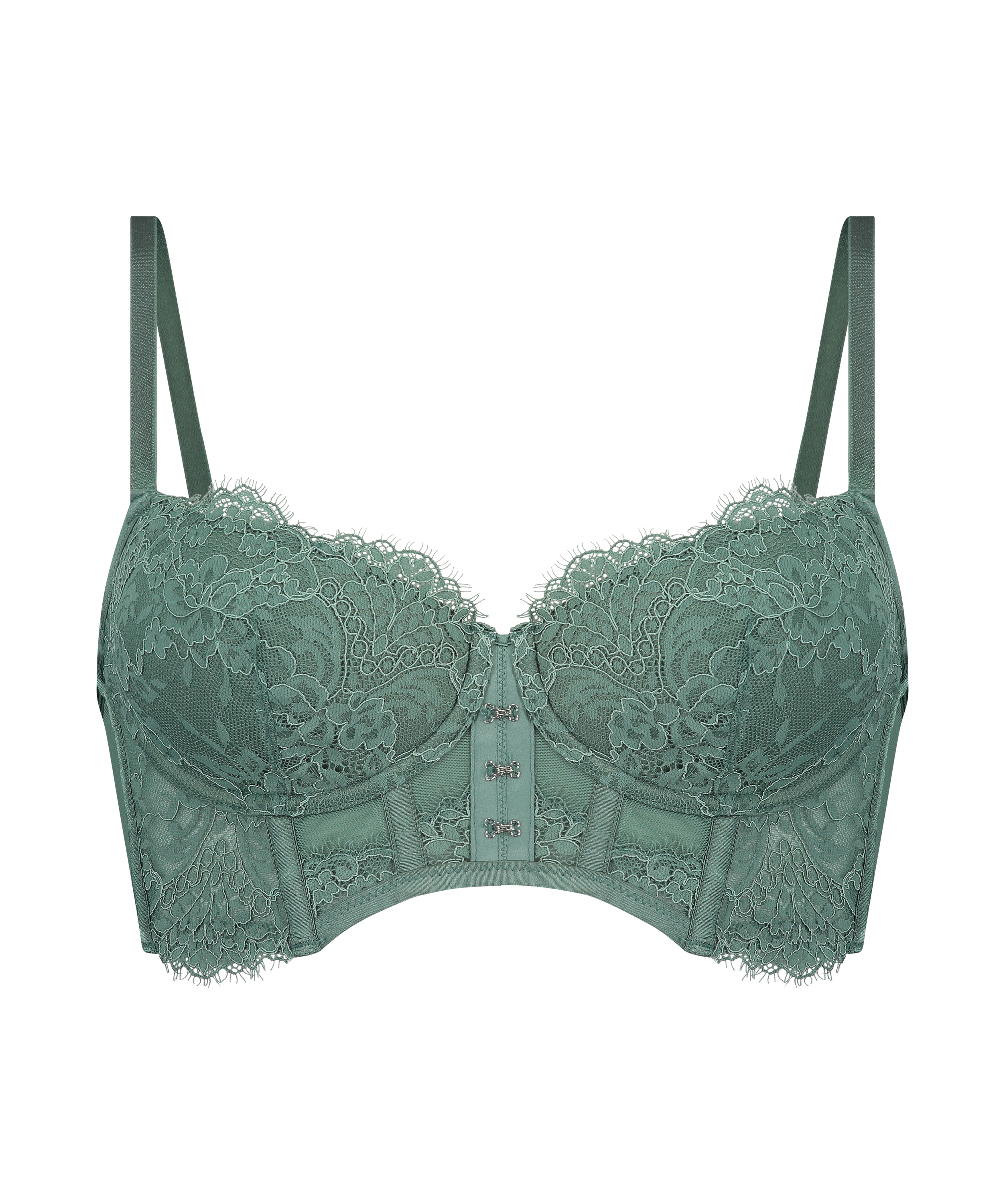 Bella Padded Underwired Longline Bra, Green, main