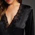 Silk lace trim kimono, Black