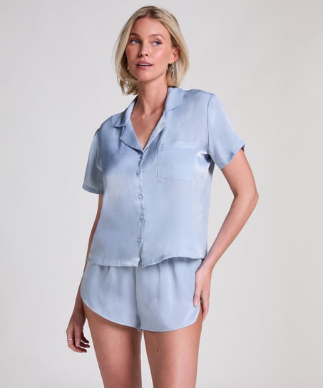 Satin Short-Sleeved Jacket, Blue