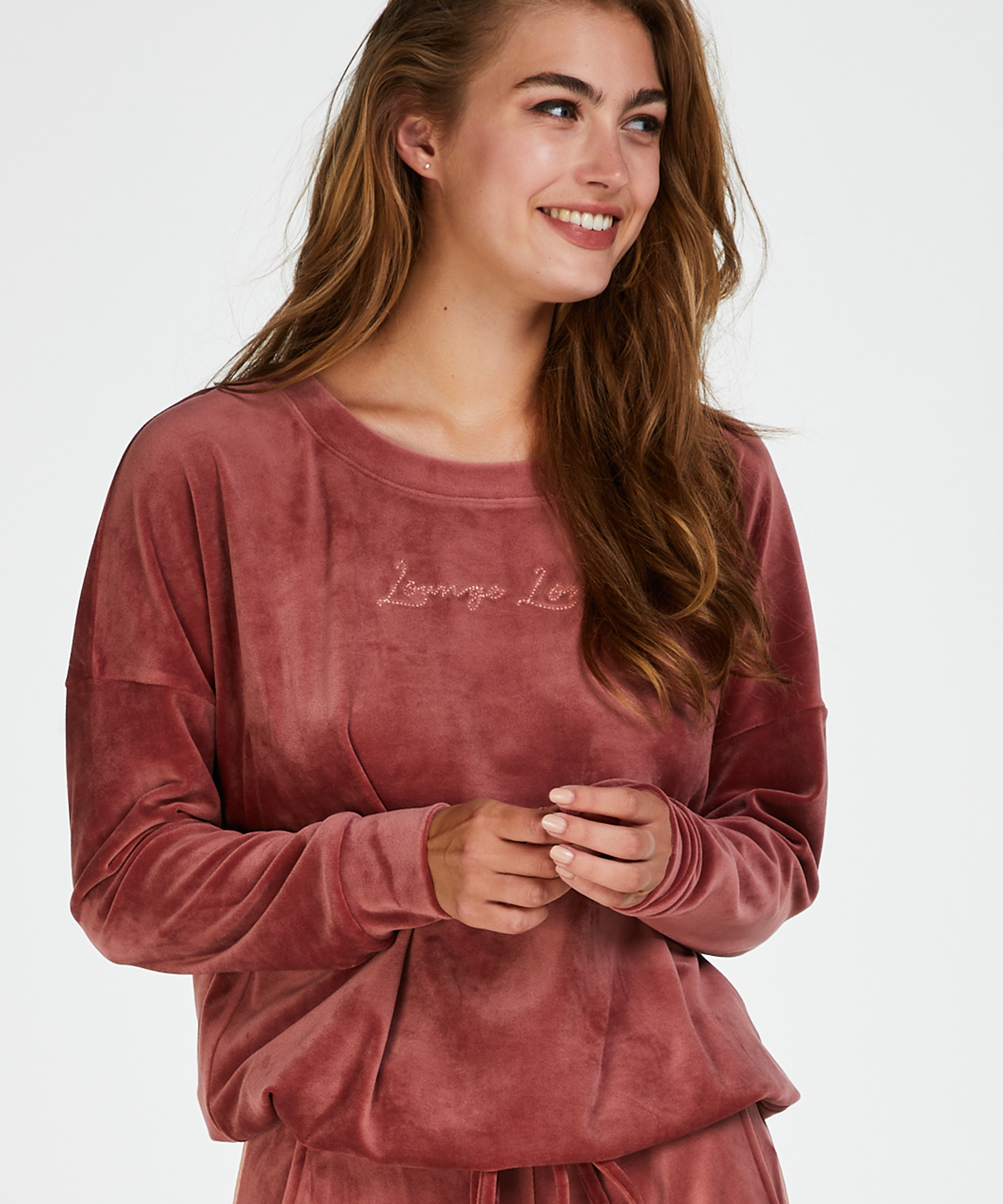 Long-sleeved Velour Top, Pink, main