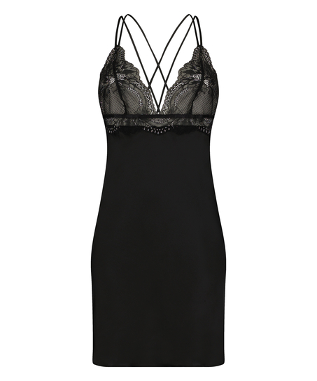 Donna Sparkle Satin Slip Dress, Black