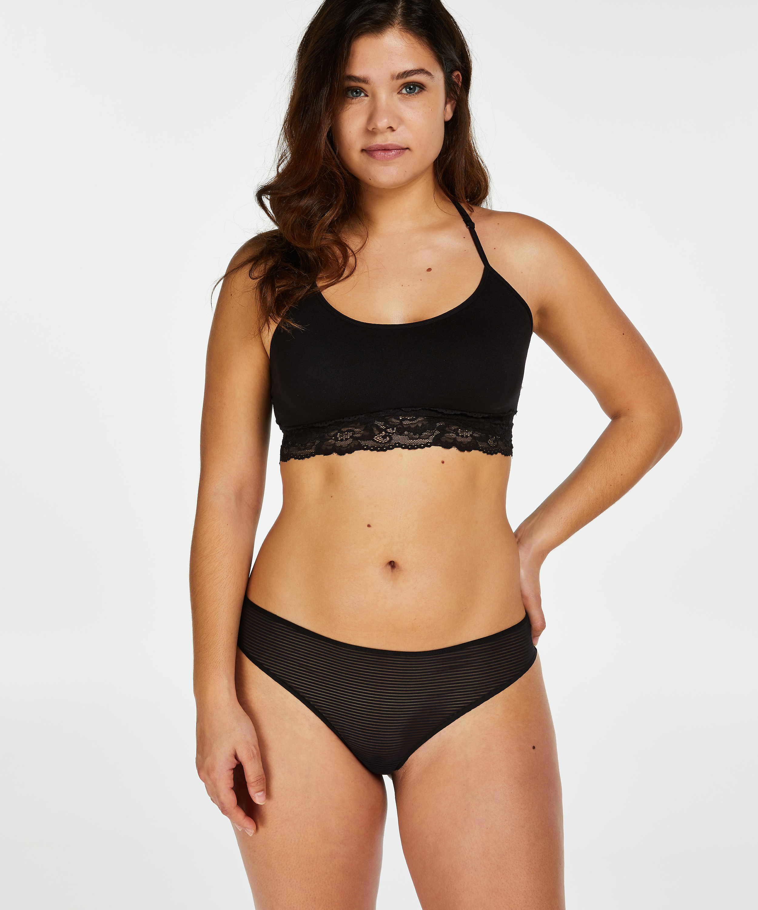 Invisible thong Stripe mesh, Black, main