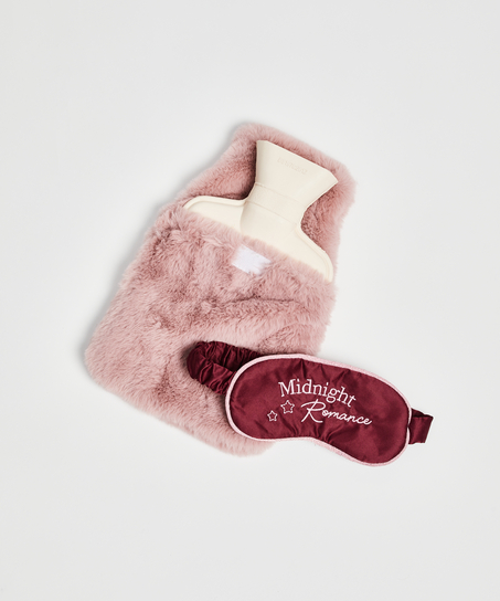 Hot Water Bottle And Eye Mask Set, Pink