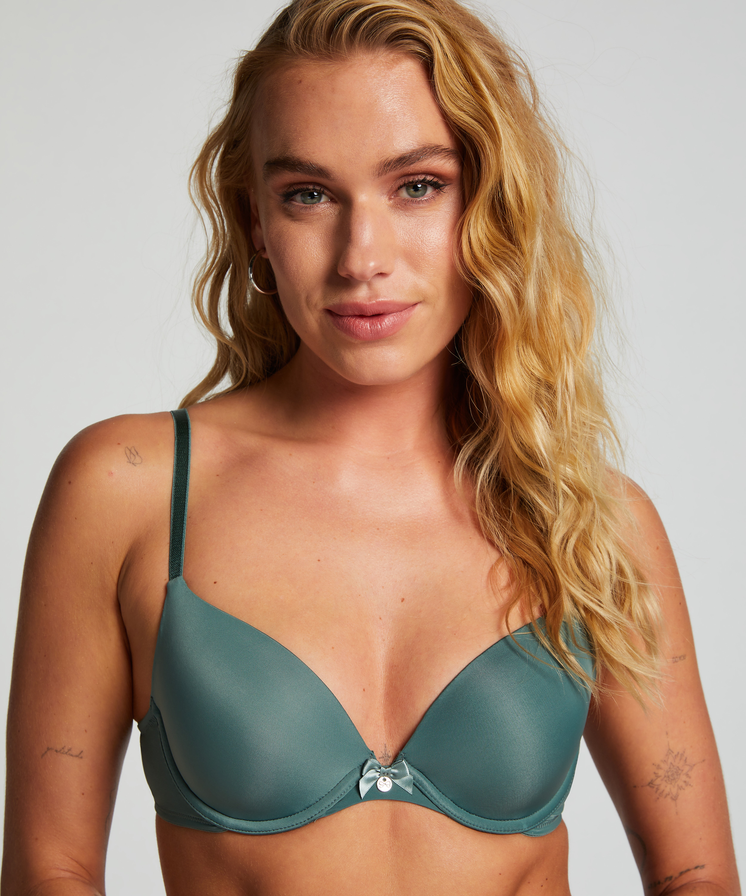 Plunge Padded Underwired Bra, Green, main