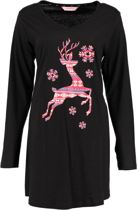 Nightshirt V-neck long sleeves, Black