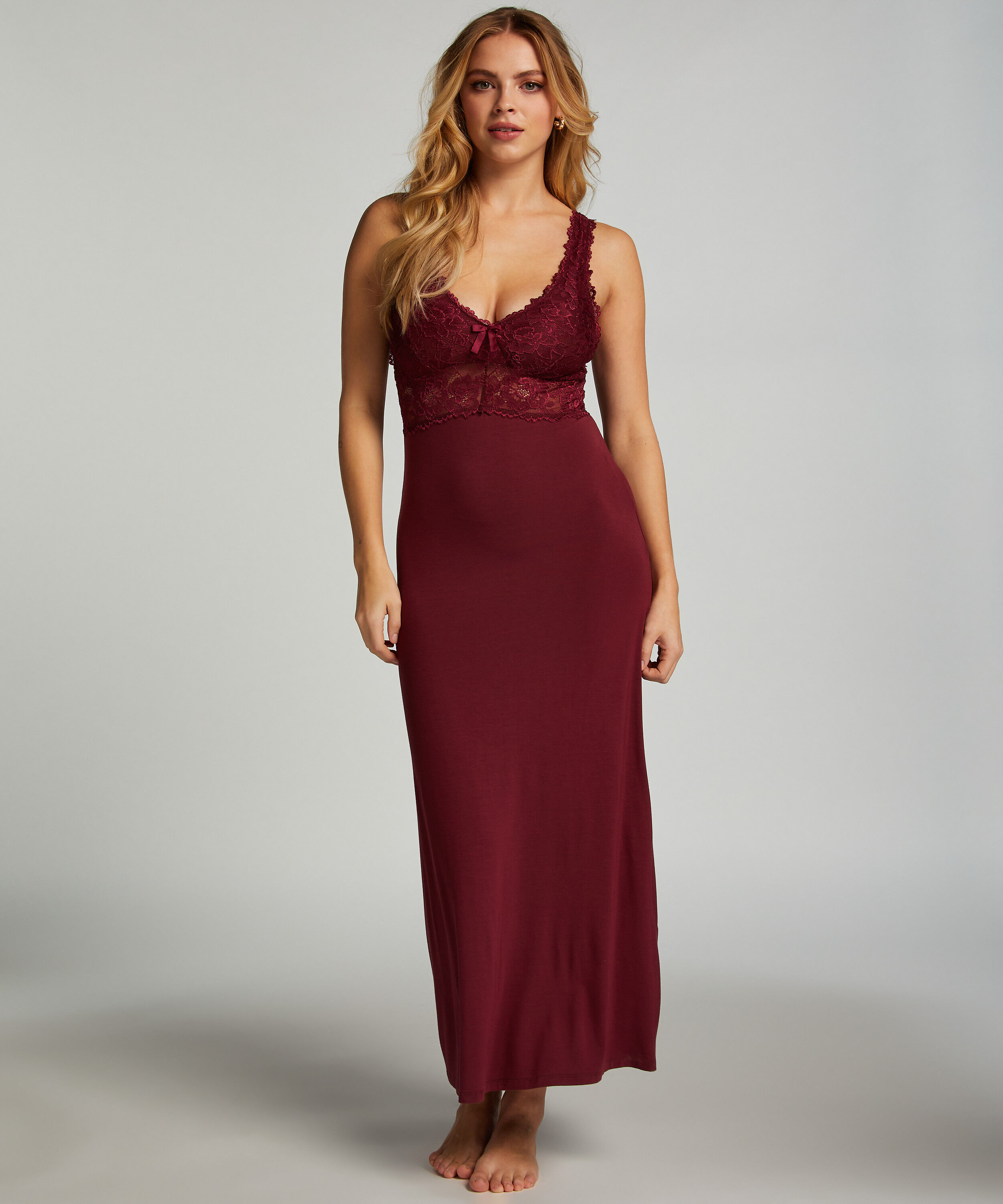 Nora Lace Long Slip Dress, Purple