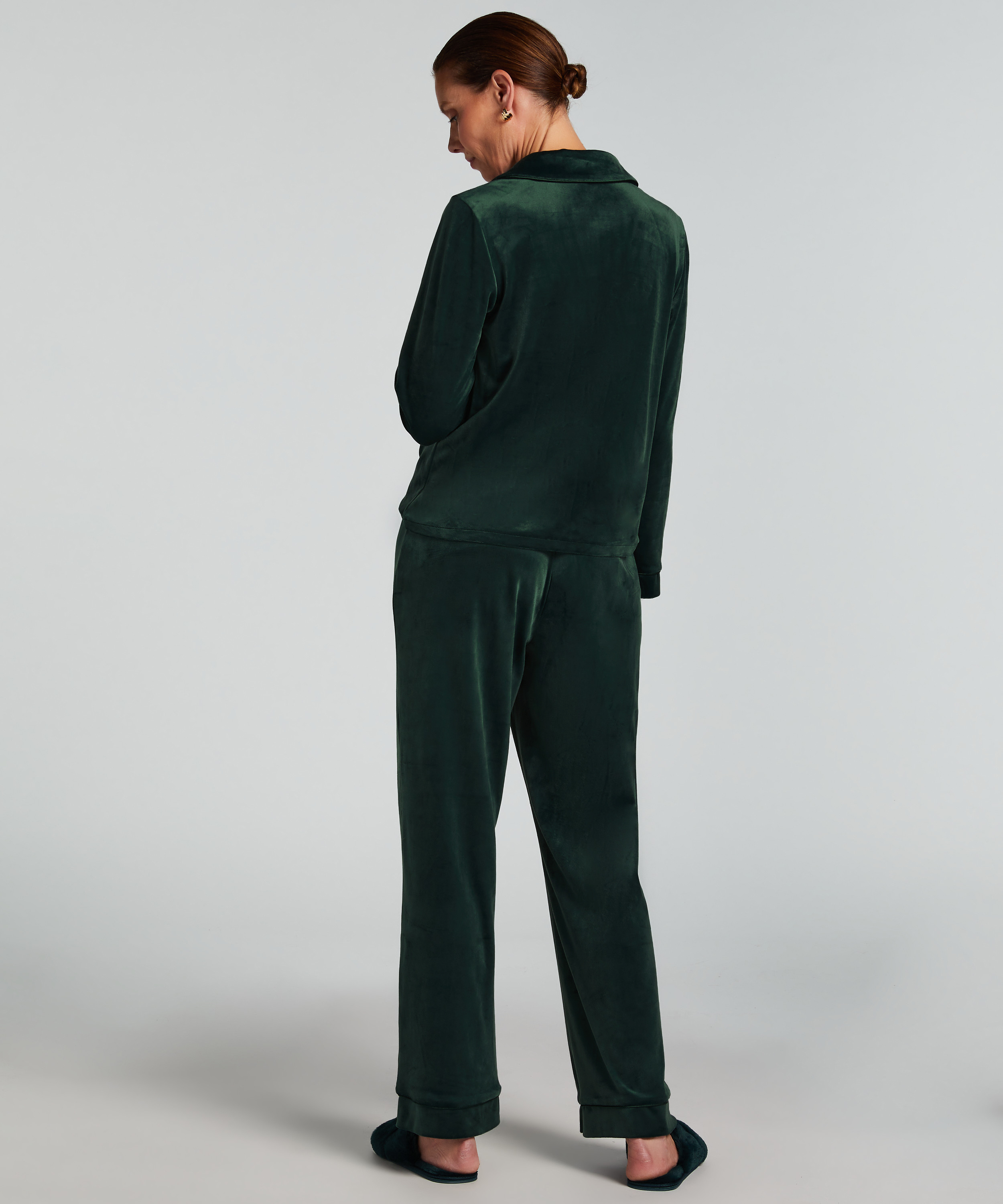 Velvet Pyjama Pants, Green, main