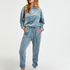 Velour Jogging Pants Pin-tucked, Blue