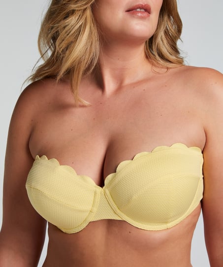 Scallop Padded Strapless Underwired Bikini Top Cup E +, Yellow