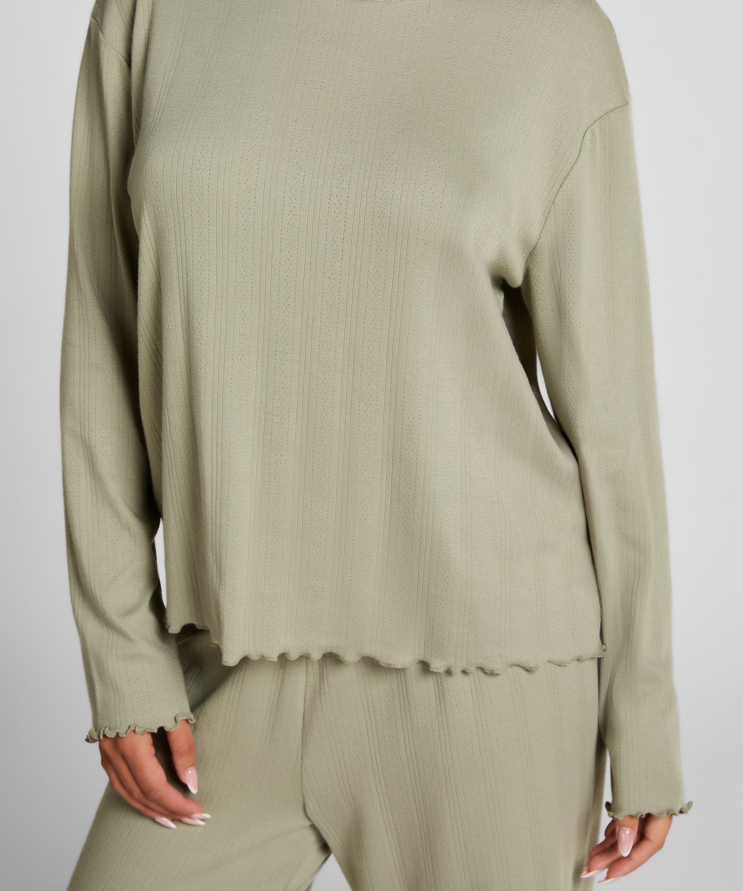 Pyjama Top Loose Pointelle, Green, main