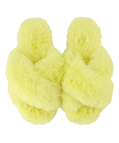 Fake Fur Slippers, Yellow