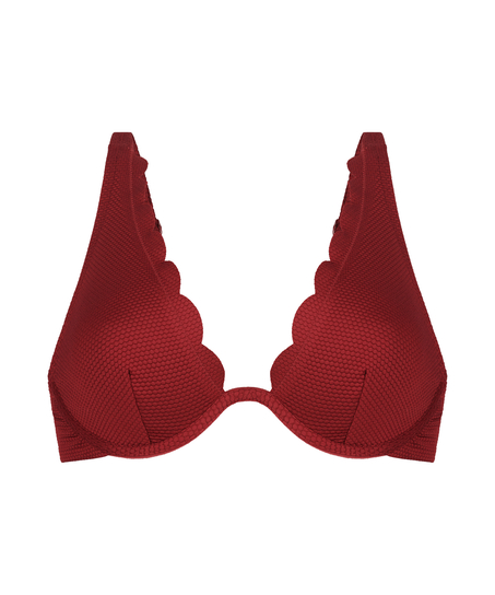 Scallop Non-Padded Underwired Bikini Top, Red