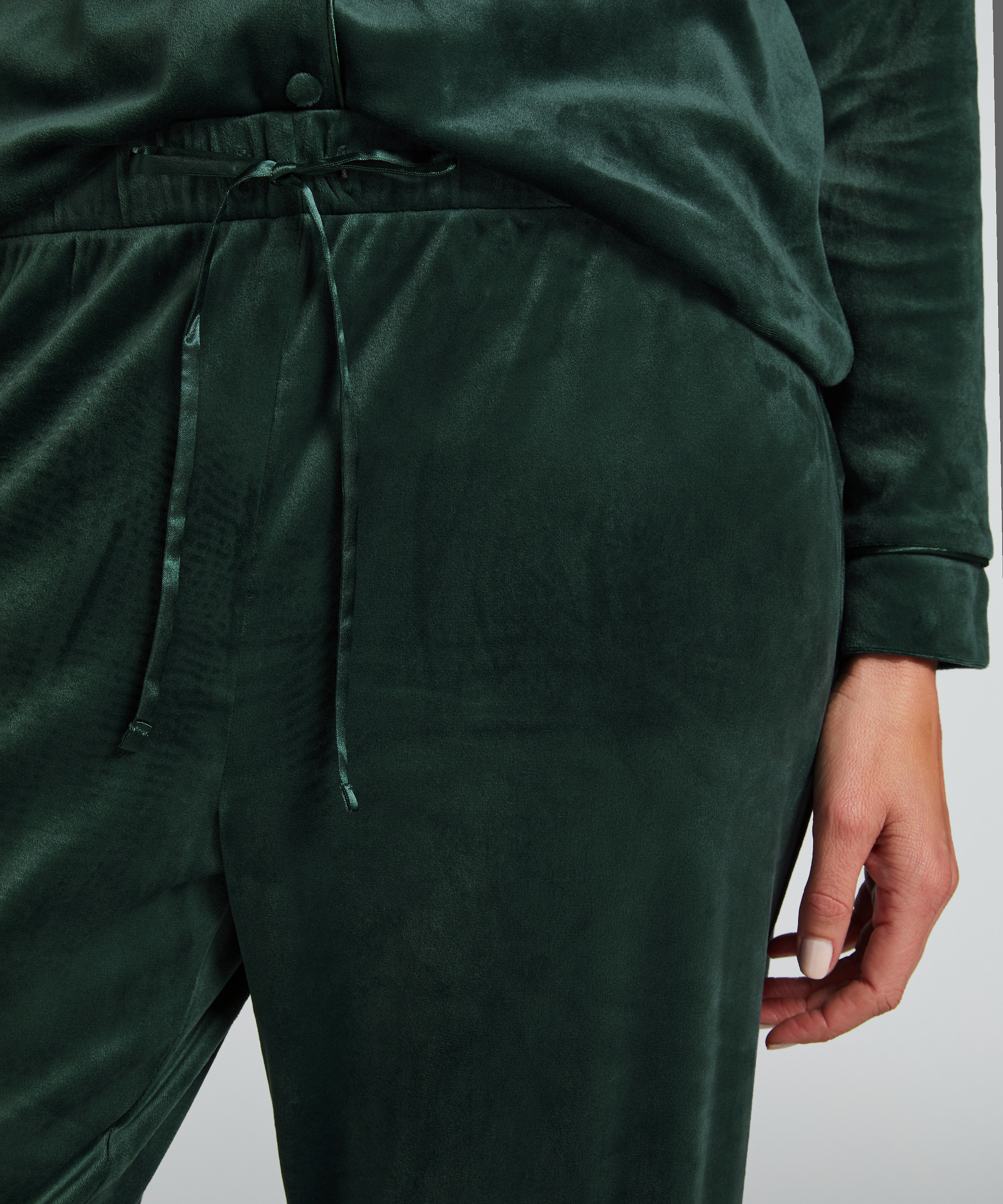 Velvet Pyjama Pants, Green, main