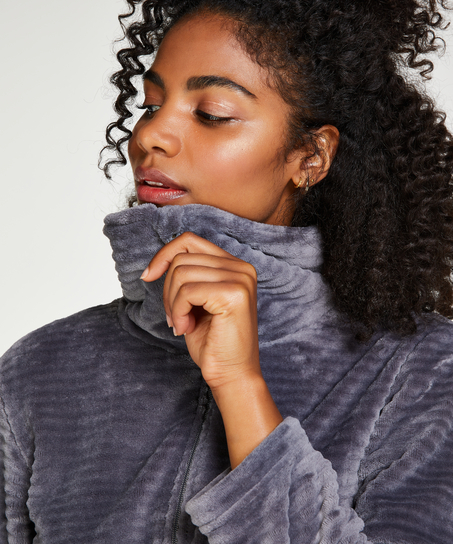 Zip Fleece Bathrobe, Grey