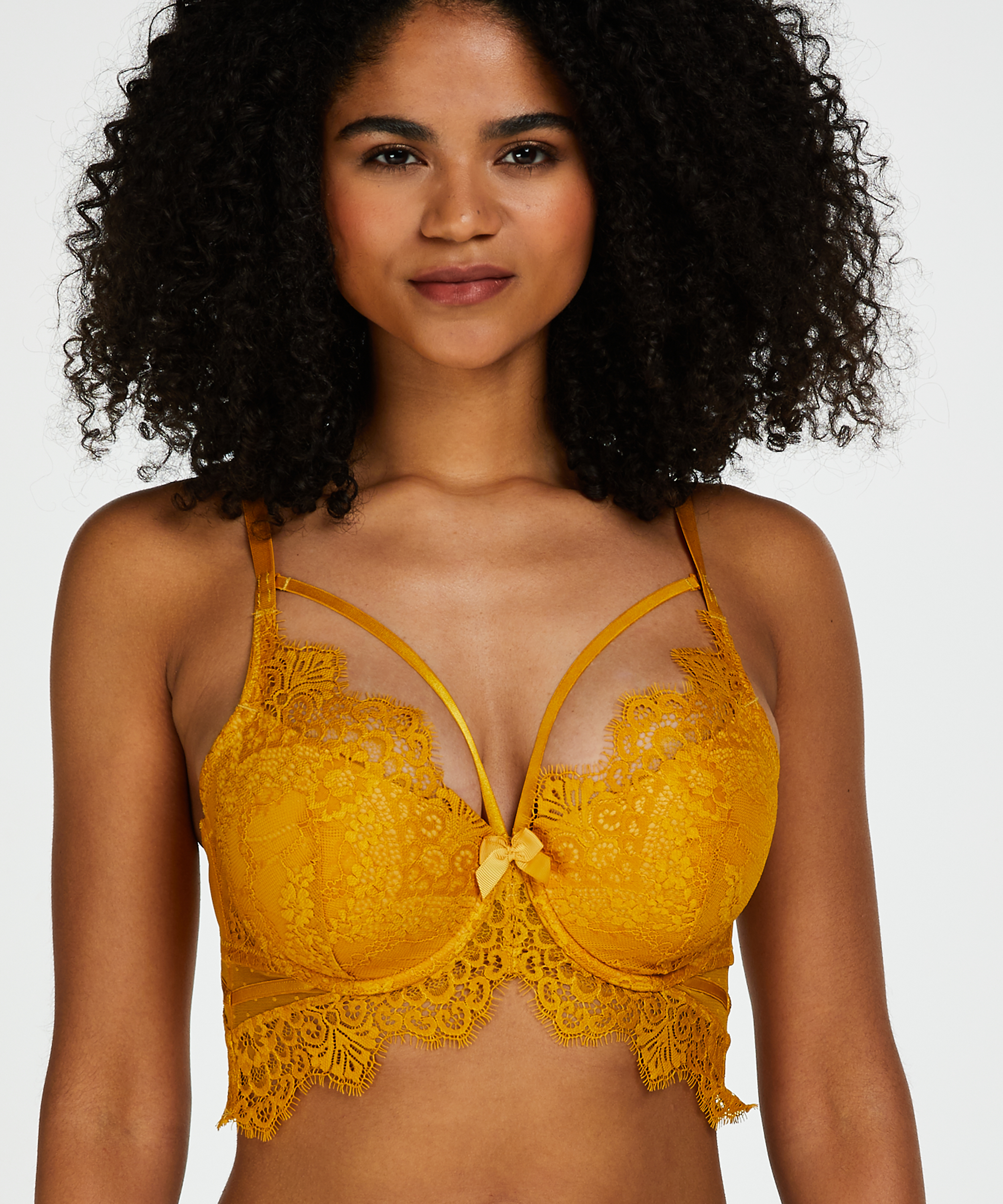 Marilee Padded Underwired Longline Bra, Yellow, main