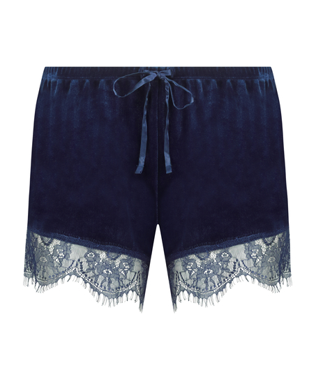 Shiny Velours Lace Short, Blue