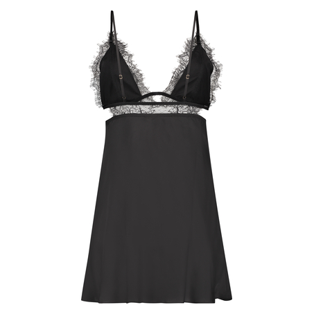 Satin Holly slip dress, Black