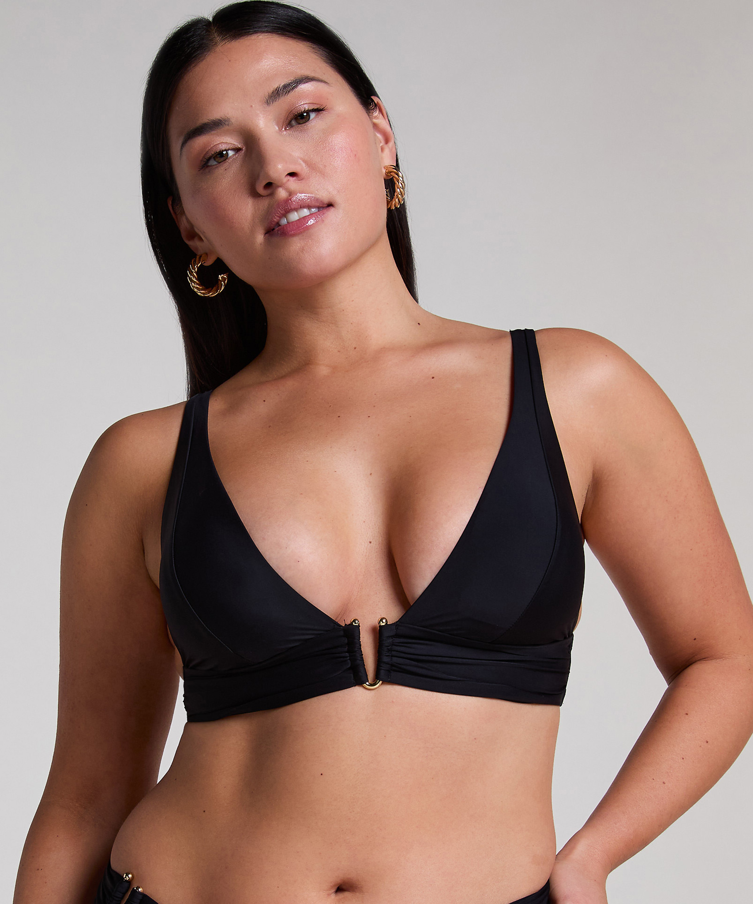 Luna Triangle Bikini Top, Black, main