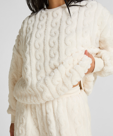 Top Cable Fleece, White