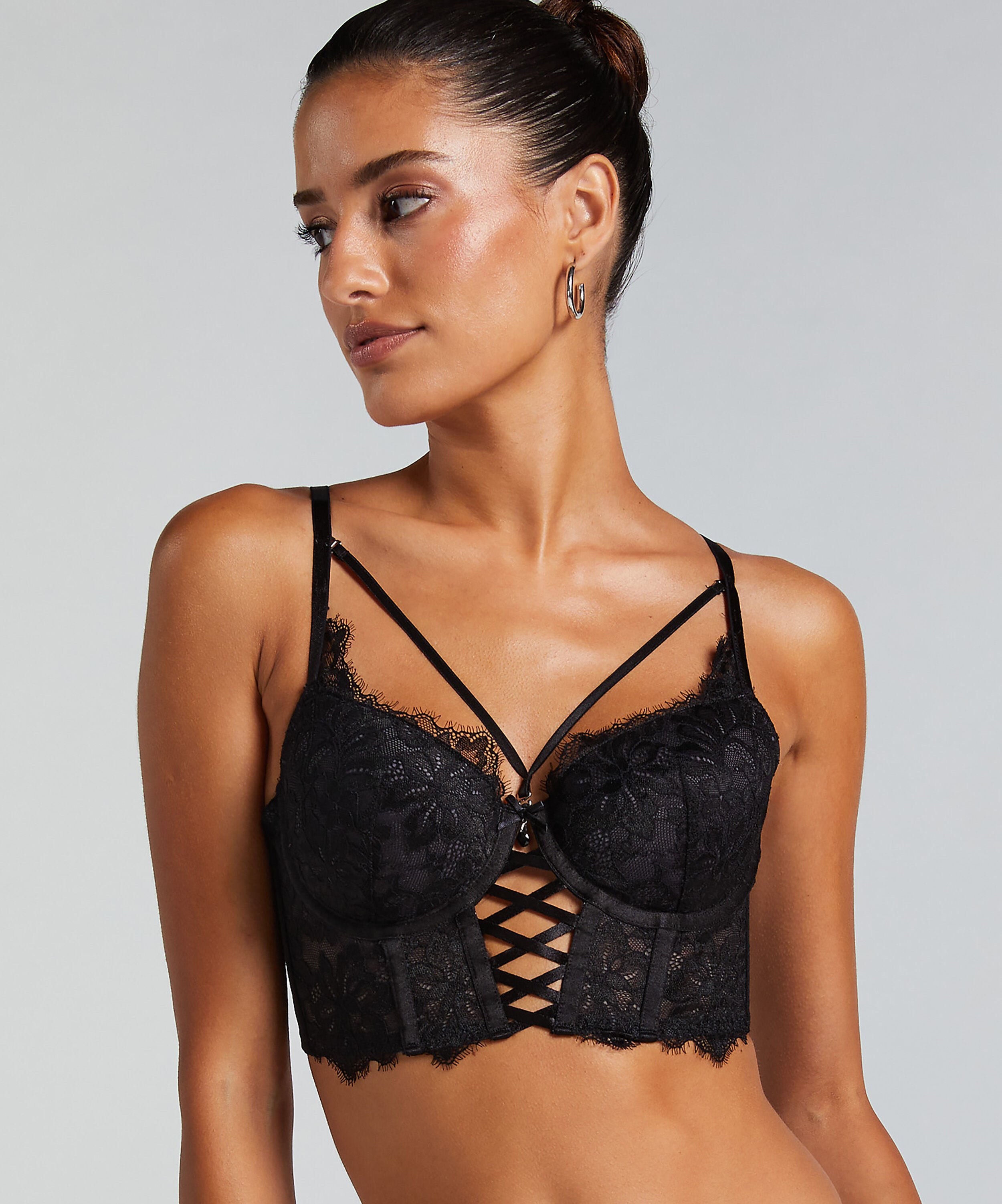 Char Padded Underwired Longline Push-Up Bra, Black