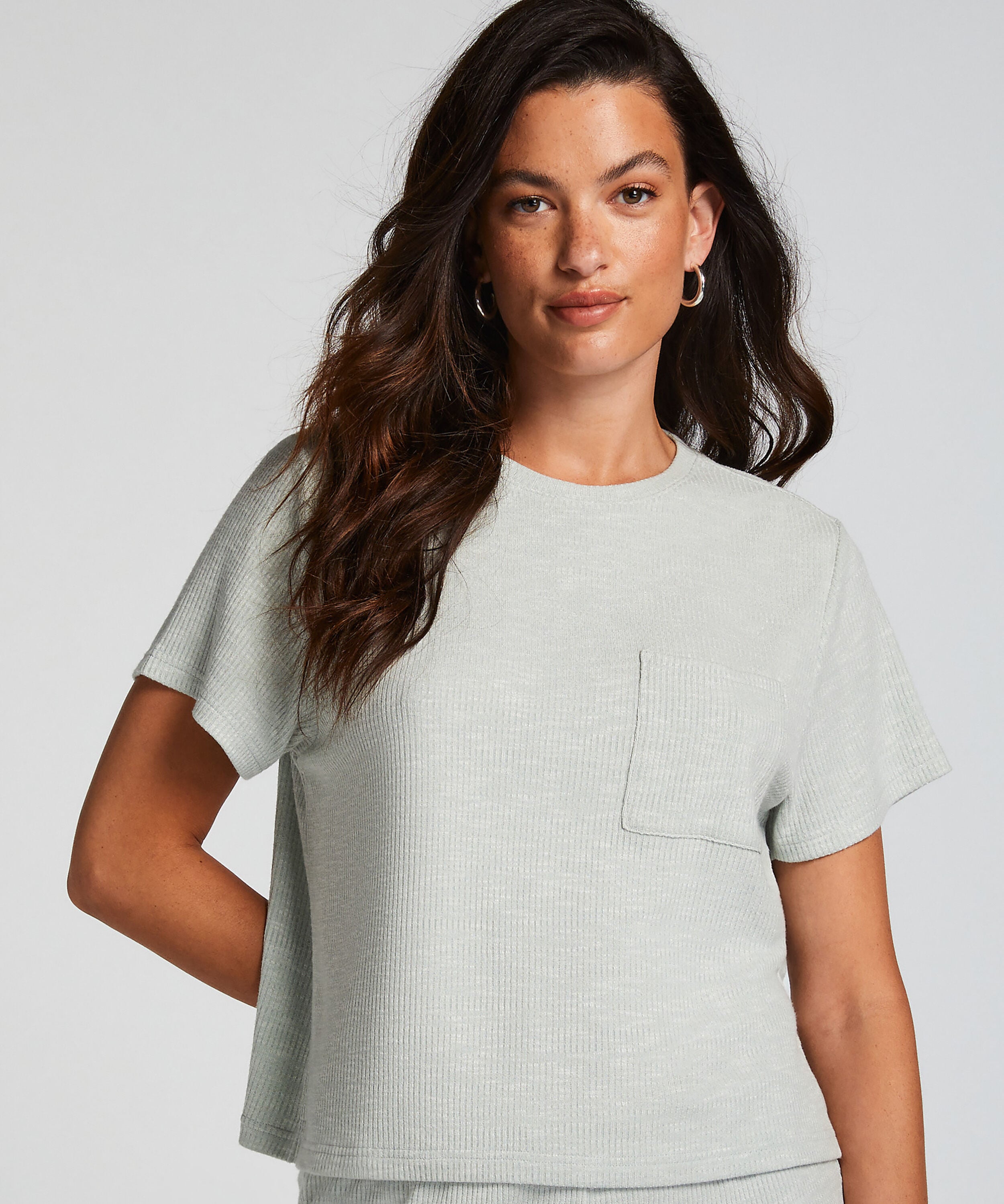 Rib Short-Sleeved Top, Green