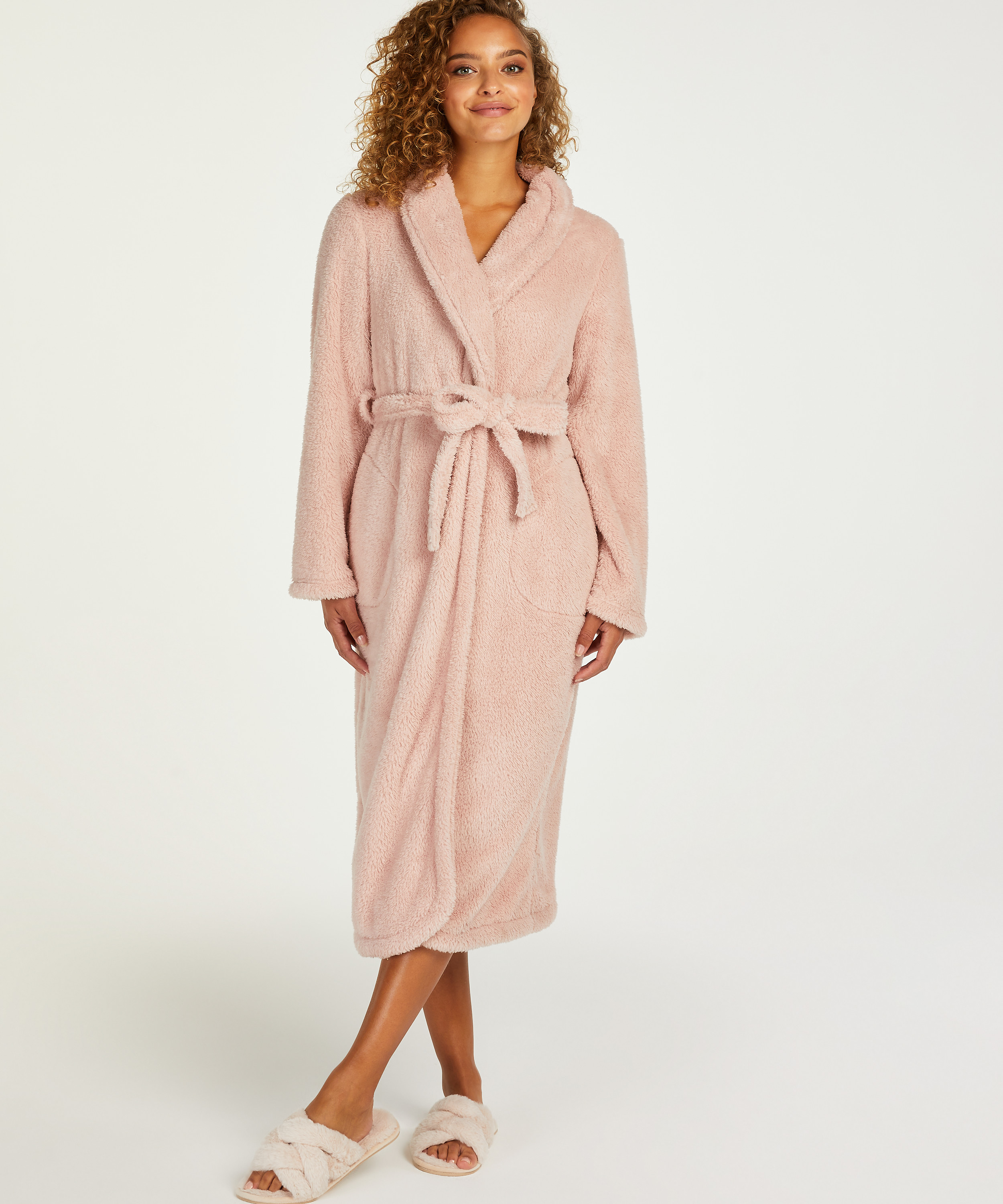 Fleece Bathrobe, Pink, main