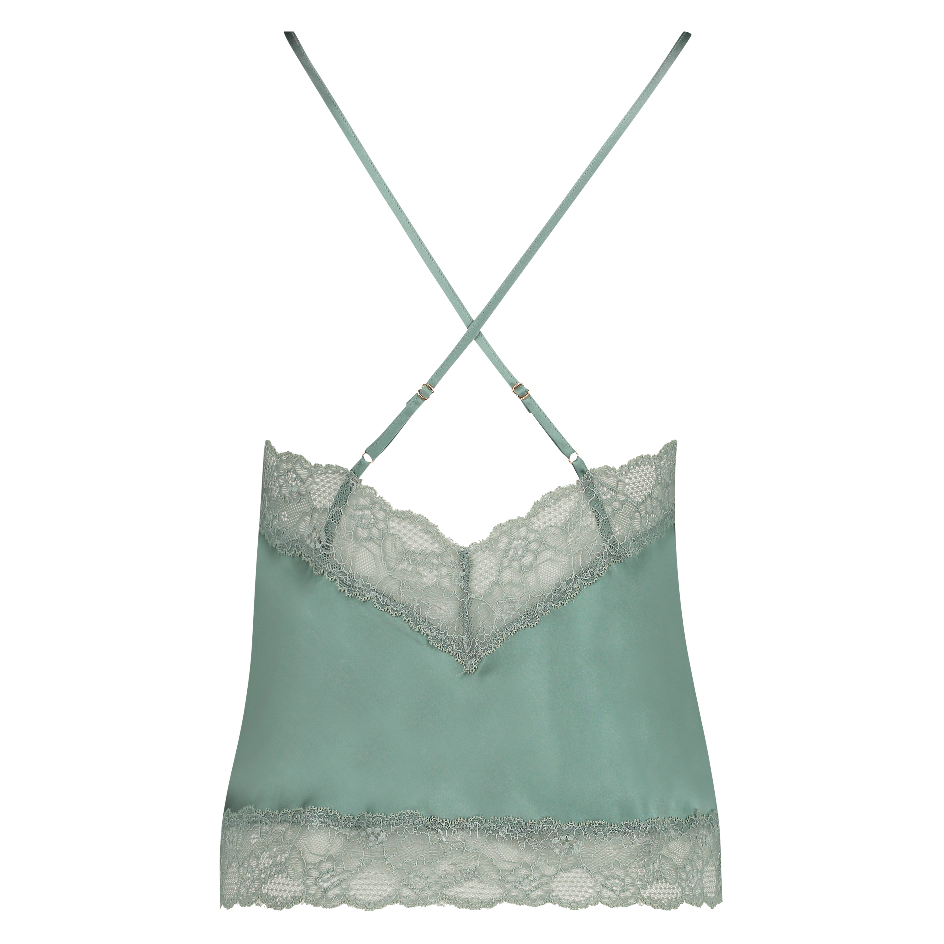 Satin Lace cami top, Green, main