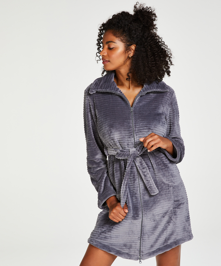 Zip Fleece Bathrobe, Grey