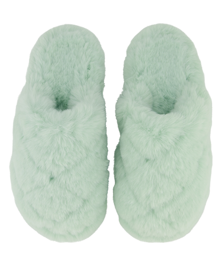 Fake Fur Slippers, Green