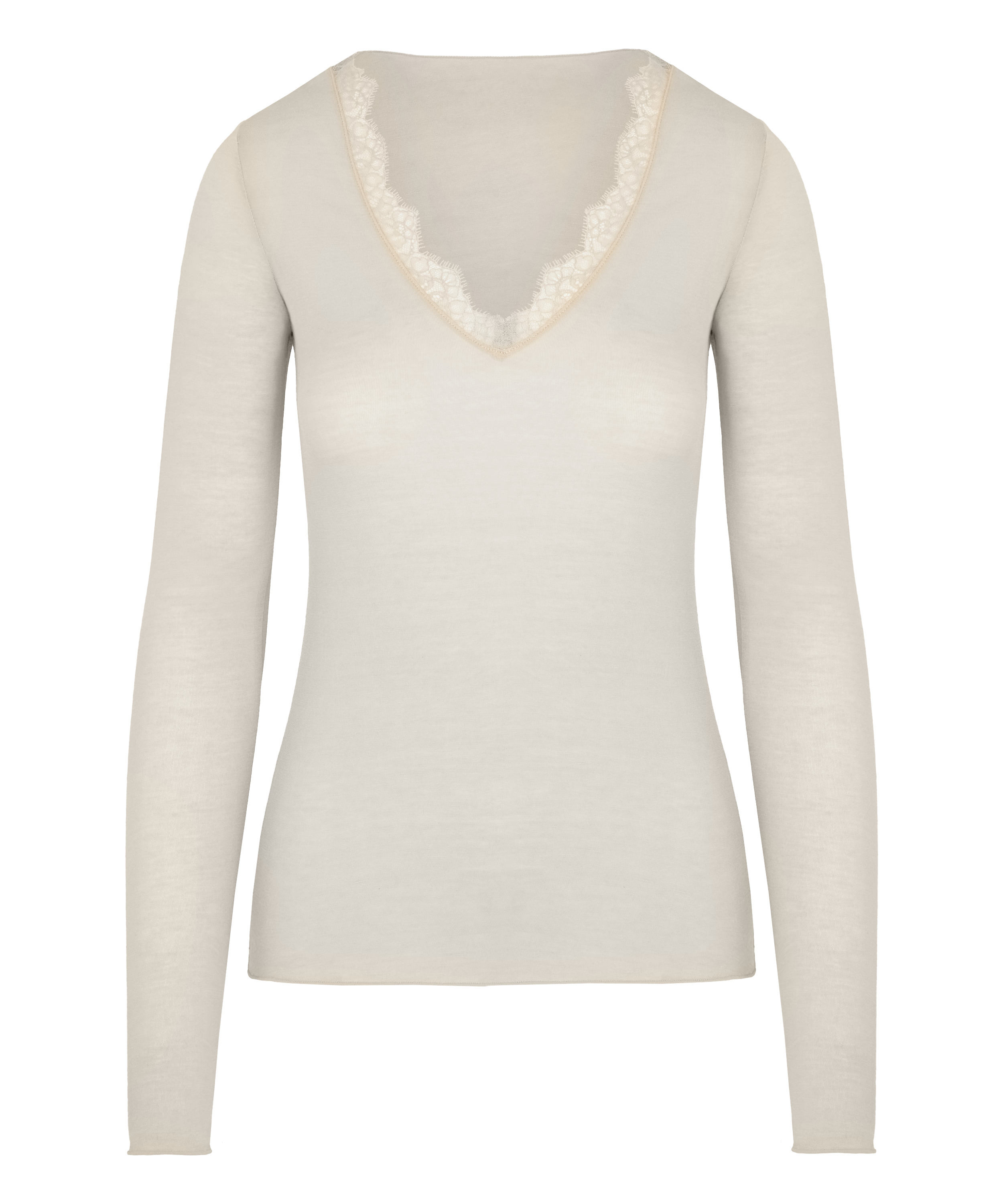 super soft Lace V-Neck shirt with Cashmere, White, main