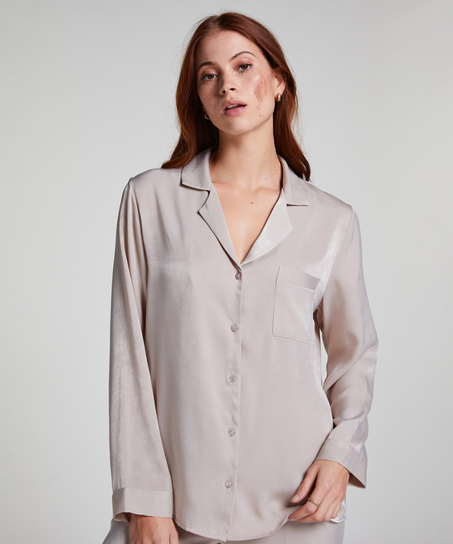 Satin Long-Sleeved Jacket, Beige