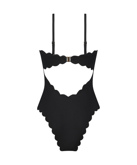 Bandeau Scallop Swimsuit, Black