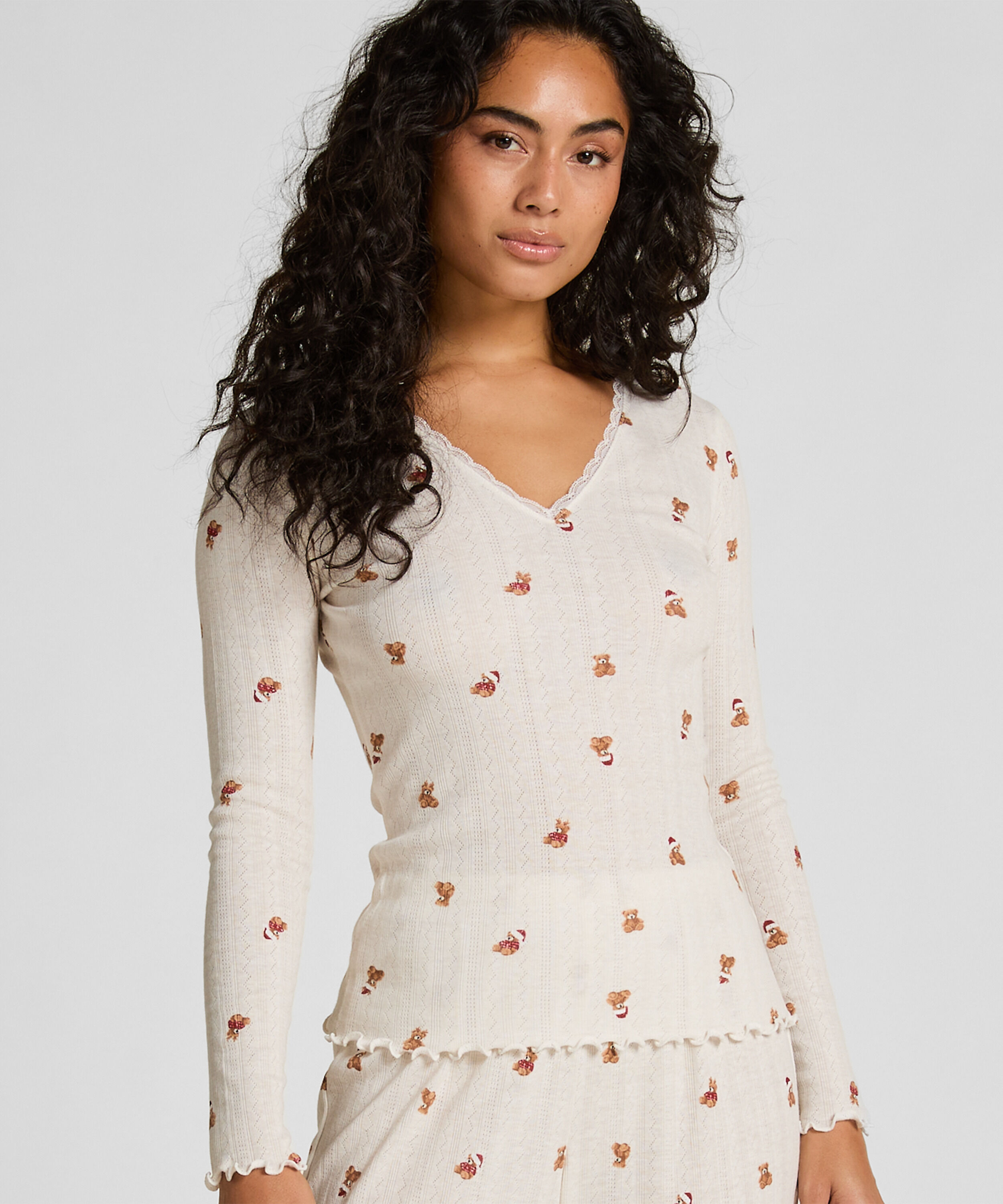 Pointelle Pyjama Top, White Pointelle Pyjama Top, White