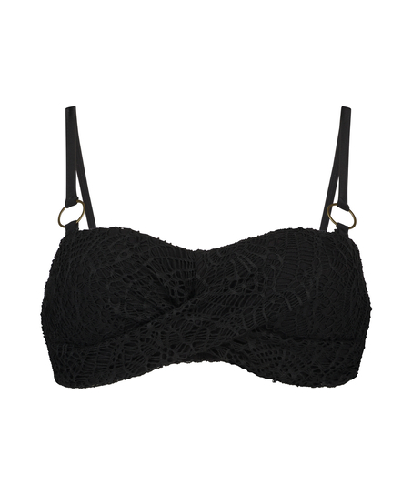 Crochet padded bandeau bikini top, Black