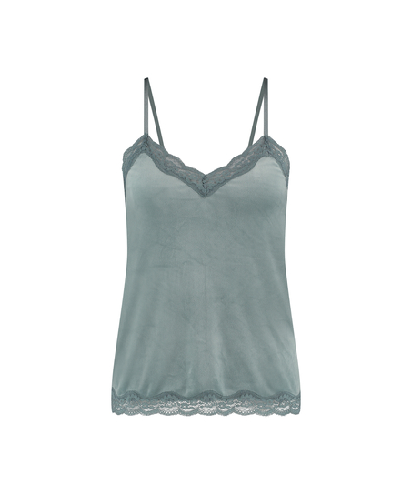 Velours Lace Cami Top, Blue