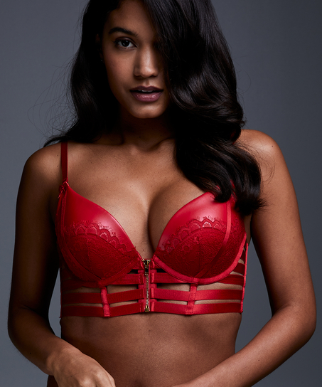 Kennedy Padded Underwired Longline Push-Up Bra, Red