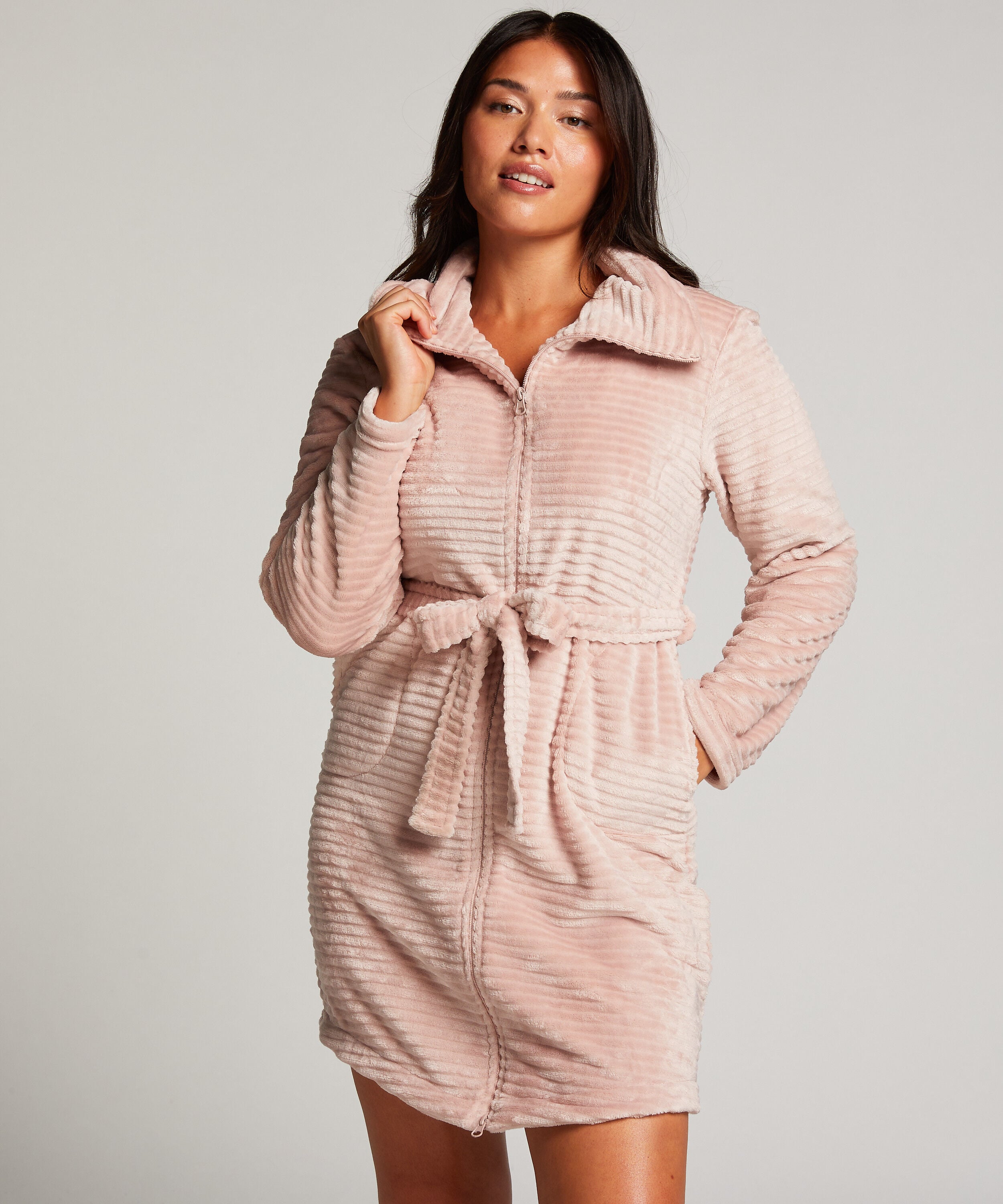 Zip Fleece Bathrobe, Pink