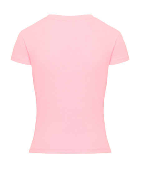 Ribbed Crew Neck Short-Sleeved Pyjama Top, Pink