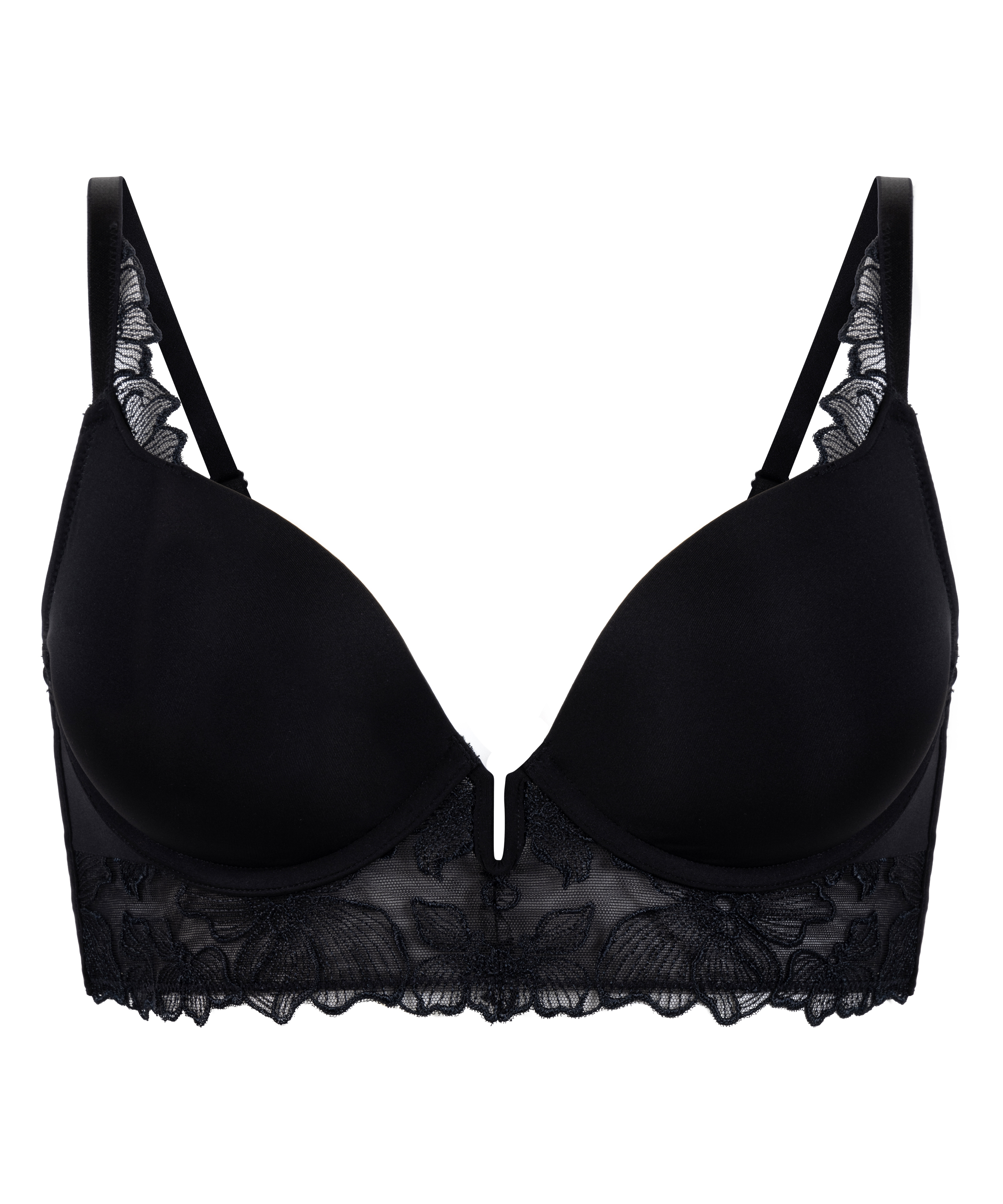 Jemima Padded Underwired Longline Push-Up Bra, Black, main
