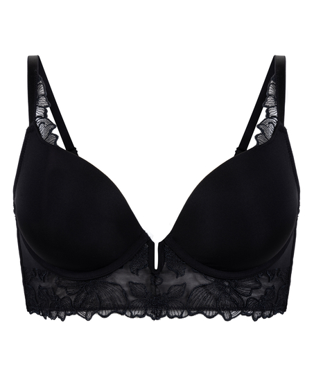 Jemima Padded Underwired Longline Push-Up Bra, Black