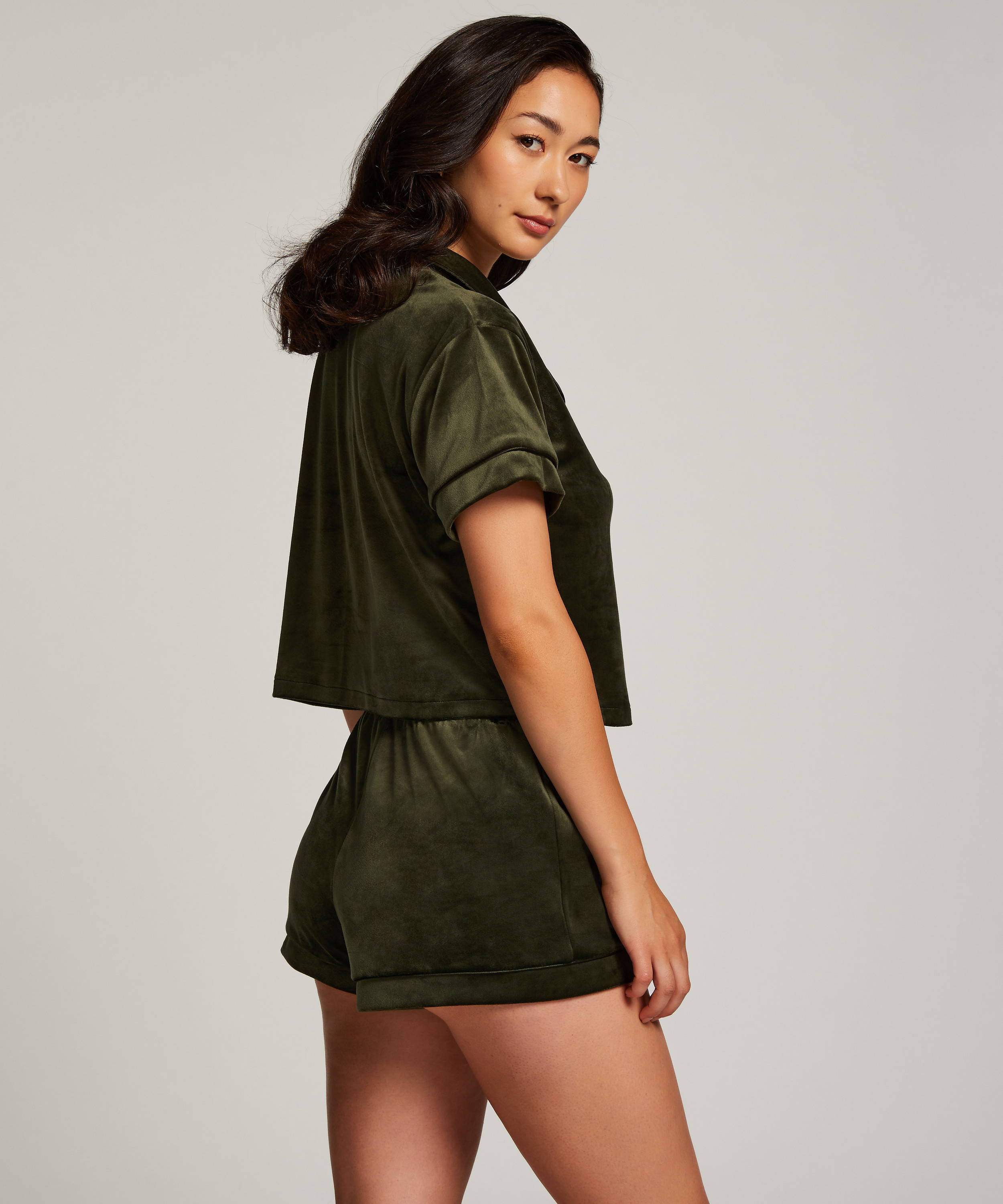 Short Sleeve Velour Jacket, Green, main