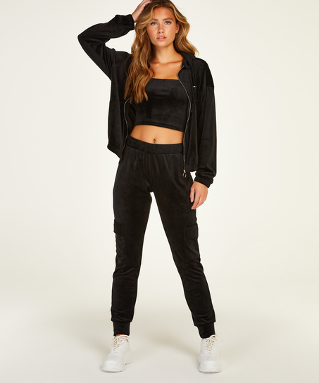 Velour hoodie jacket, Black