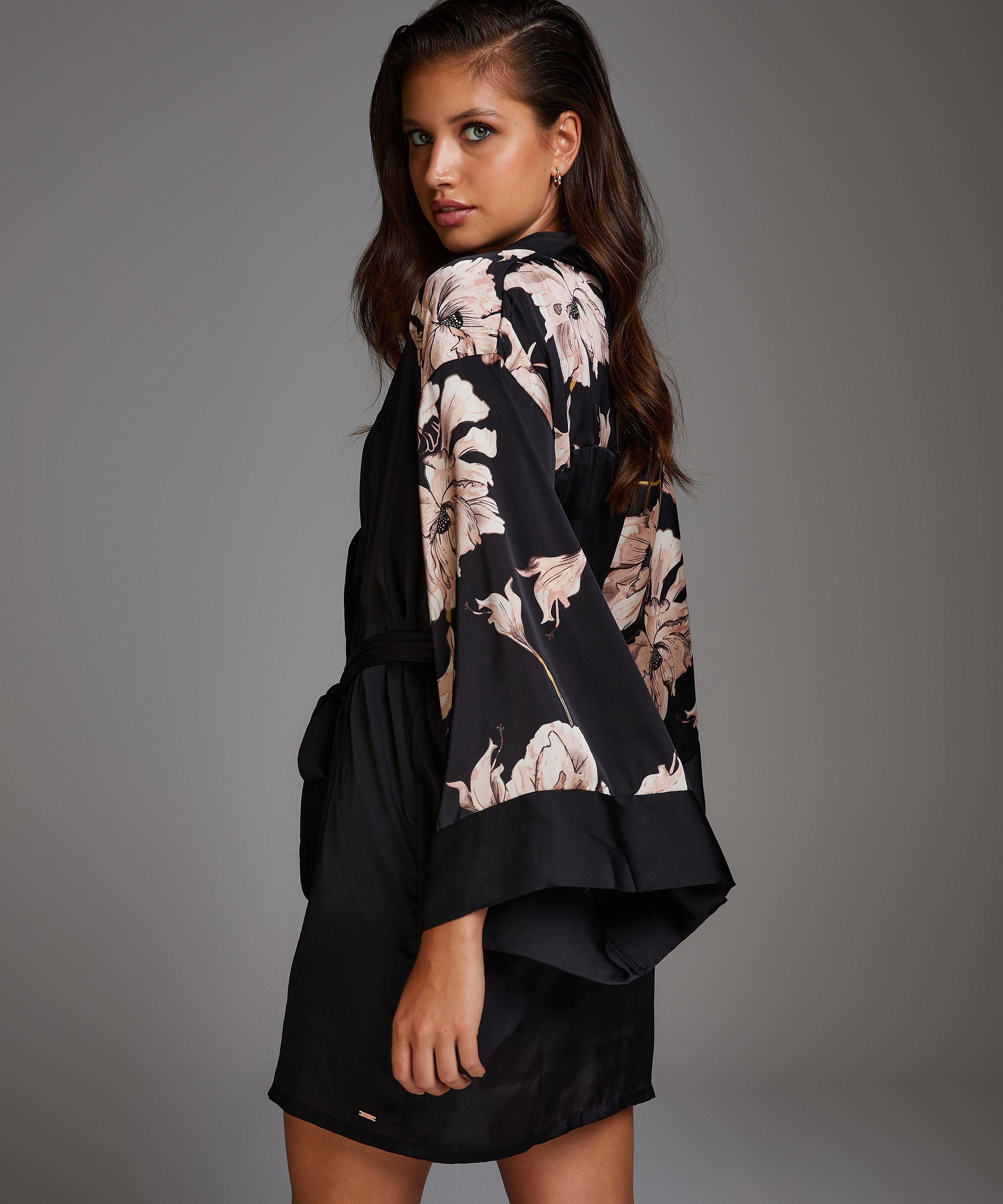Bloom Satin Kimono, Black, main