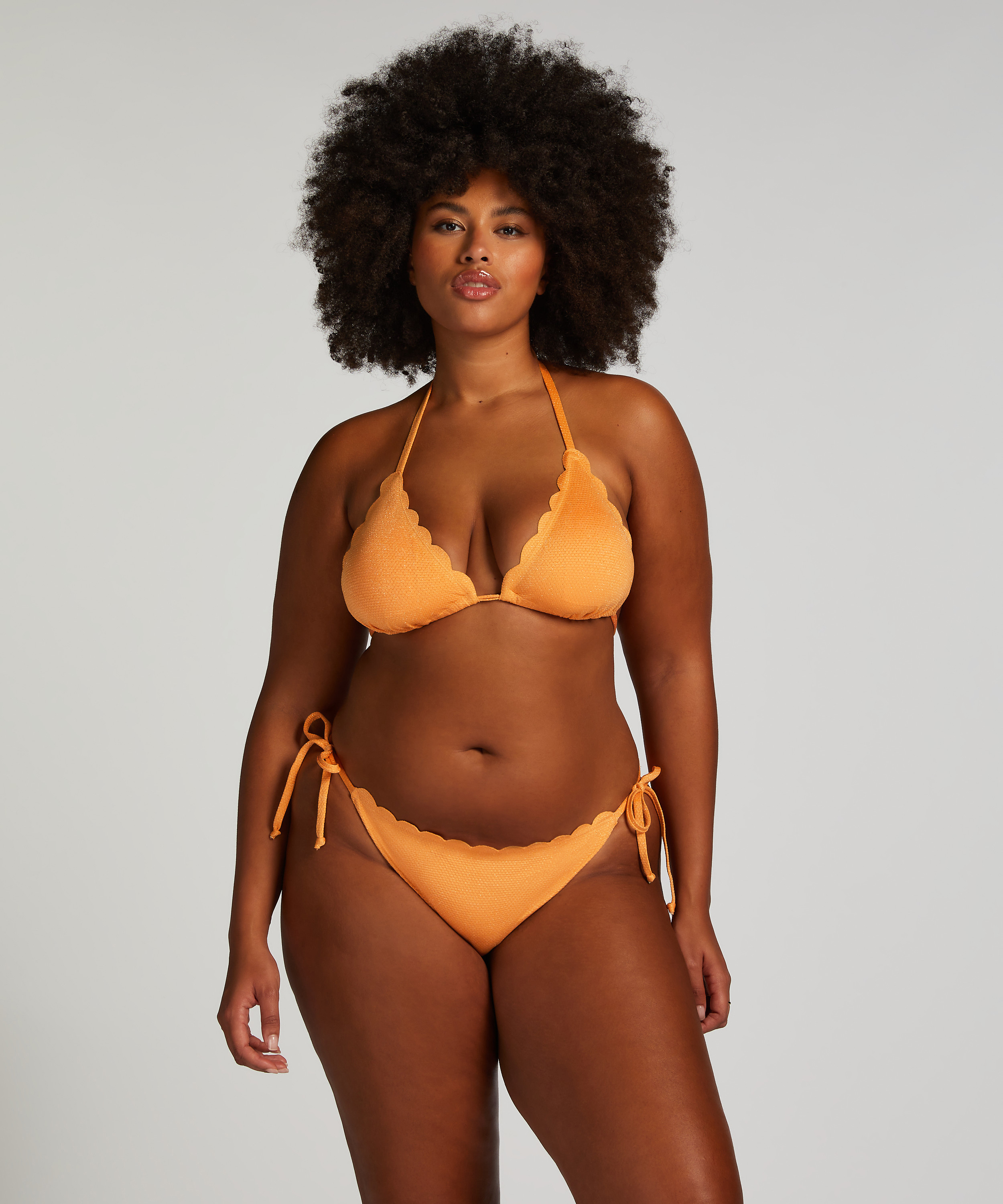 Scallop Lurex Cheeky Tanga Bikini Bottoms, Orange, main