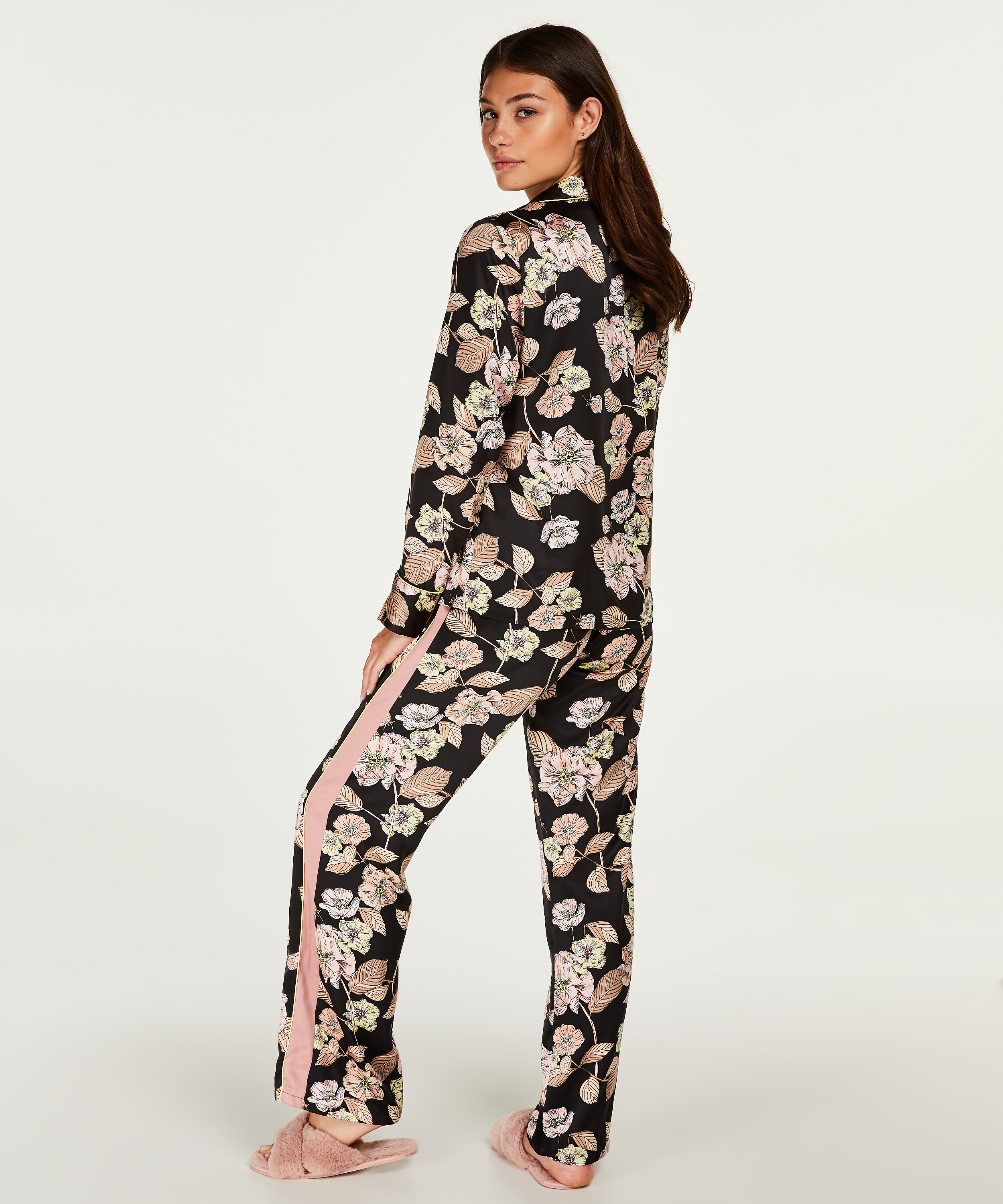 Emily satin pyjama pants, Black, main