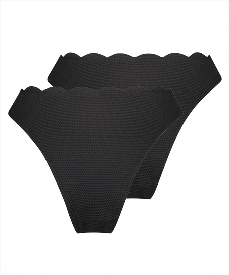 2-Pack Scallop Bikini Bottoms, Black