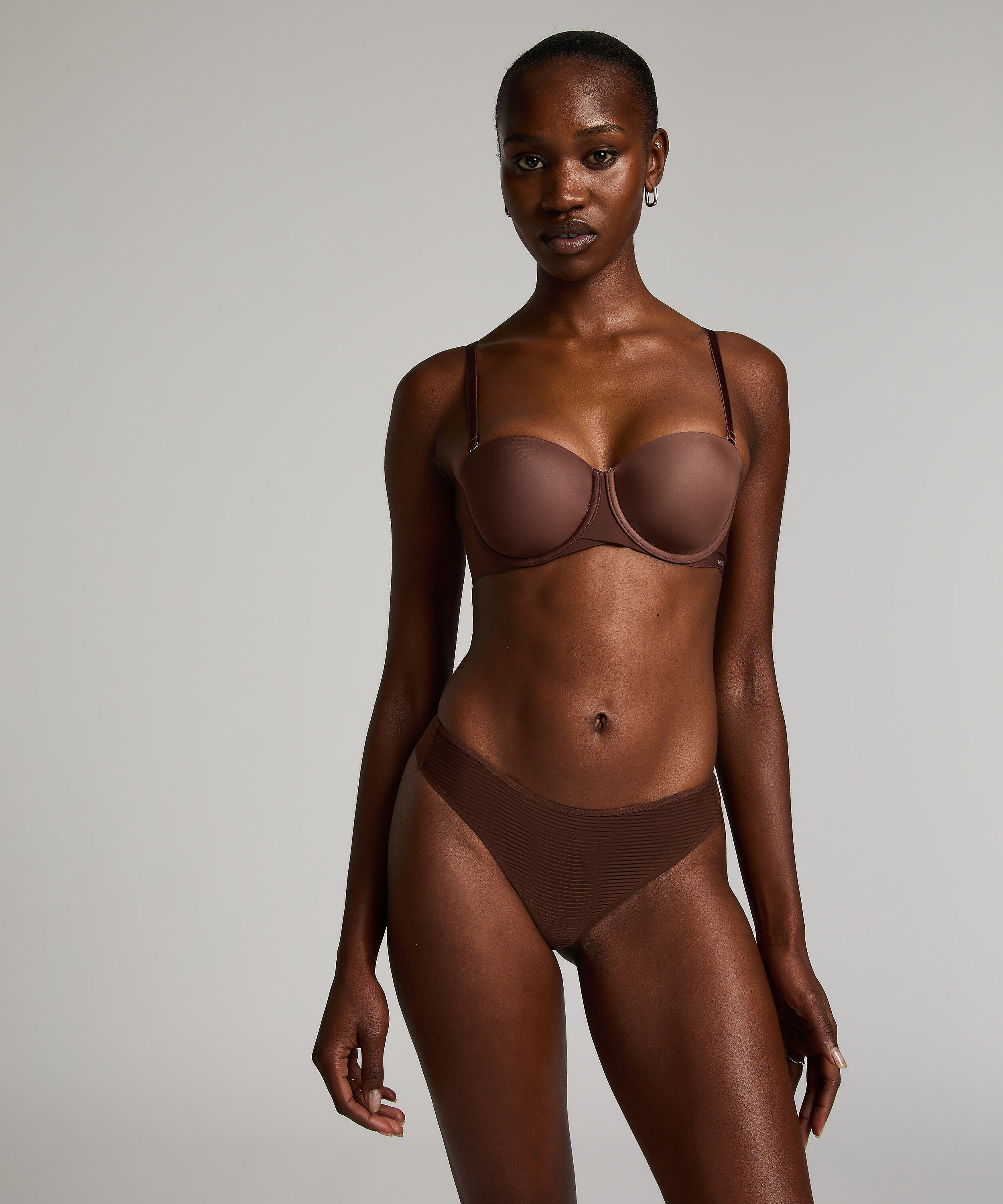 Invisible thong Stripe mesh, Brown