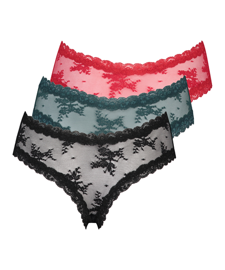 3 pairs Brazilian V-shape Mesh, Black