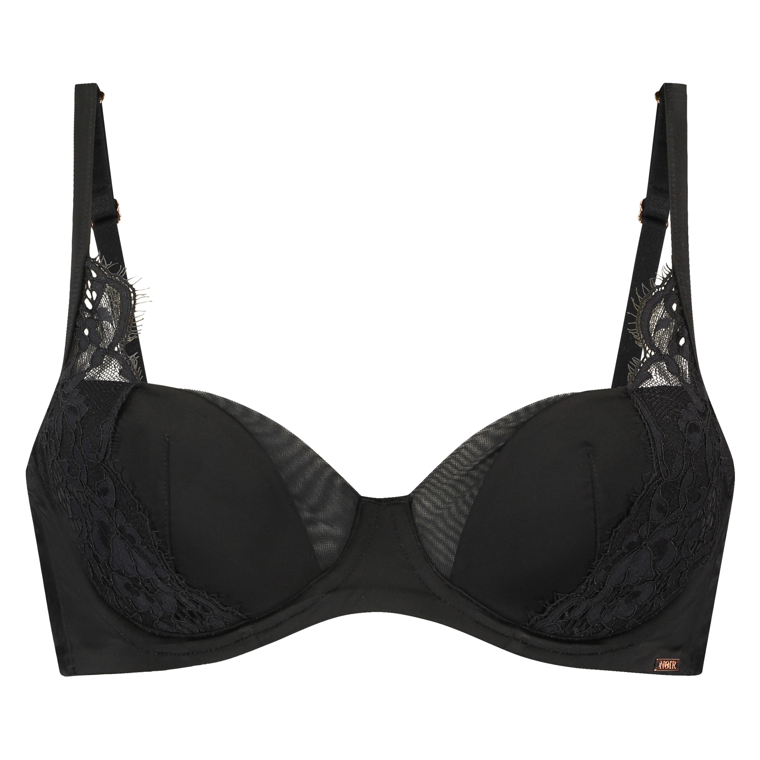 Genevieve padded half-cup underwired bra, Black, main